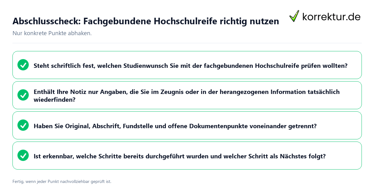 Abschlusscheck: Fachgebundene Hochschulreife richtig nutzen Konkreter Abschlusscheck zu Fachgebundene Hochschulreife richtig nutzen