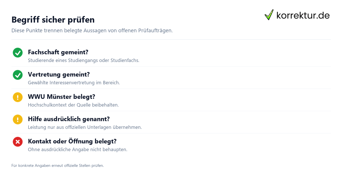 Begriff sicher prüfen Fachschaft und Fachschaftsvertretung sicher einordnen: Prüfkriterien