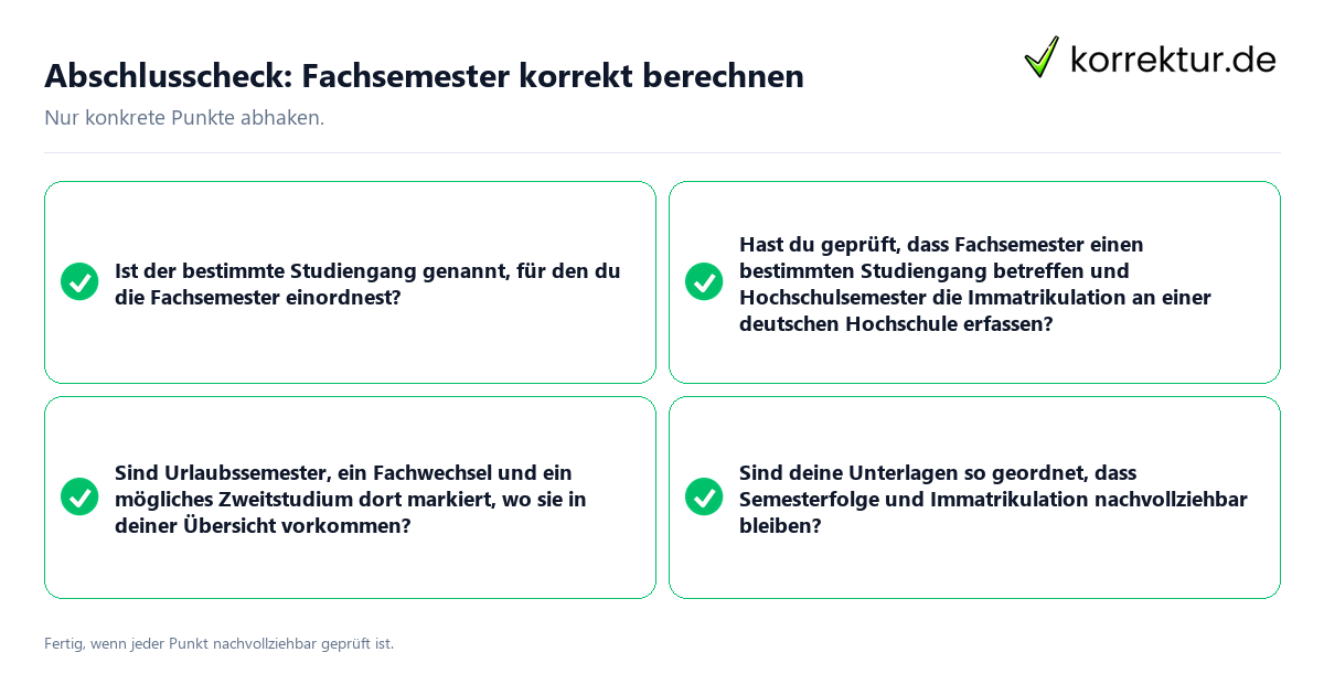Konkreter Abschlusscheck zu Fachsemester korrekt berechnen