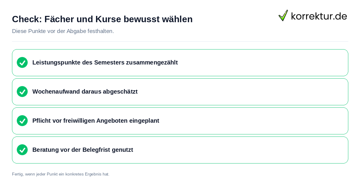 Fächer und Kurse bewusst wählen: Prüfliste mit vier Punkten