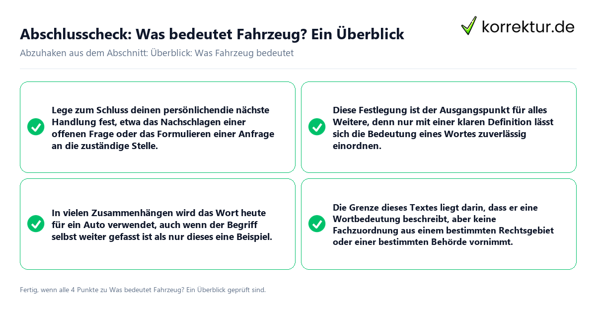 Abschlusscheck: Was bedeutet Fahrzeug? Ein Überblick Konkreter Abschlusscheck zu Was bedeutet Fahrzeug? Ein Überblick