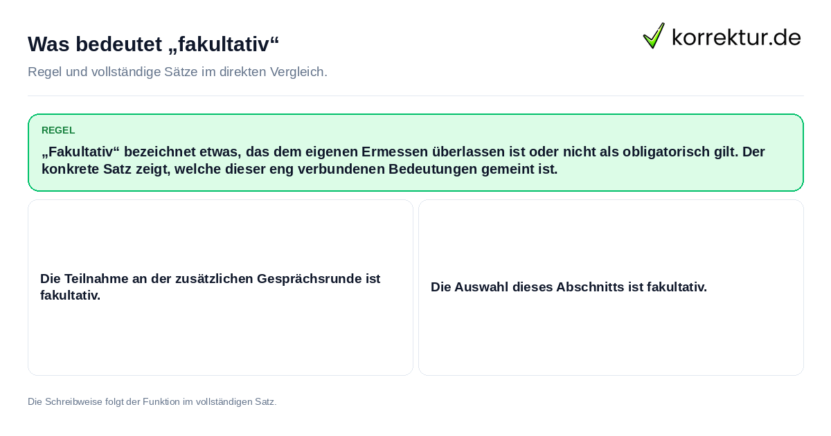 Was bedeutet „fakultativ“ Konkrete Regel und vollständige Beispielsätze zu Was bedeutet „fakultativ“