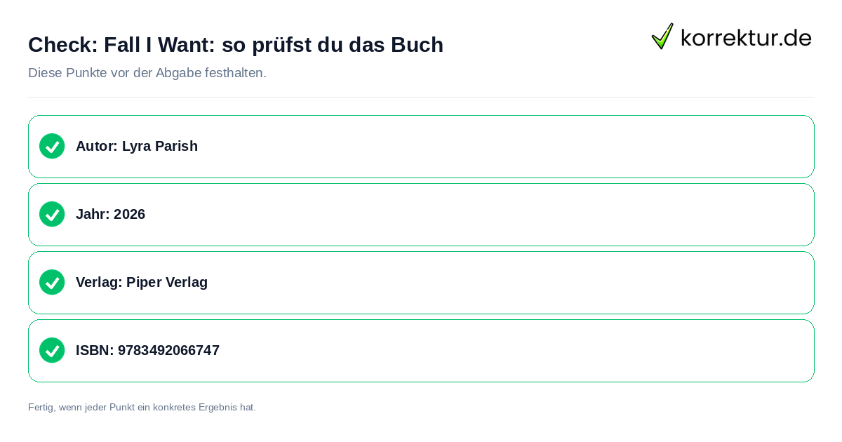 Check: Fall I Want: so prüfst du das Buch Fall I Want: so prüfst du das Buch: Prüfliste mit vier Punkten