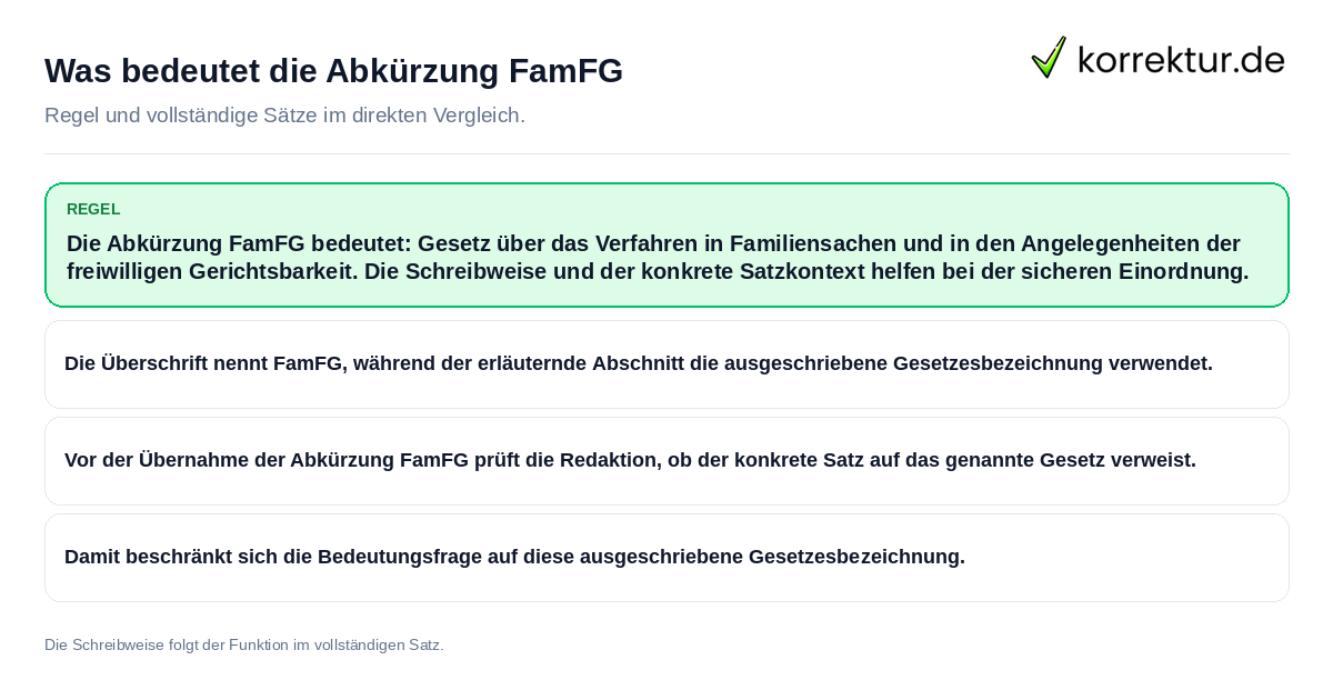 Konkrete Regel und vollständige Beispielsätze zu Was bedeutet die Abkürzung FamFG