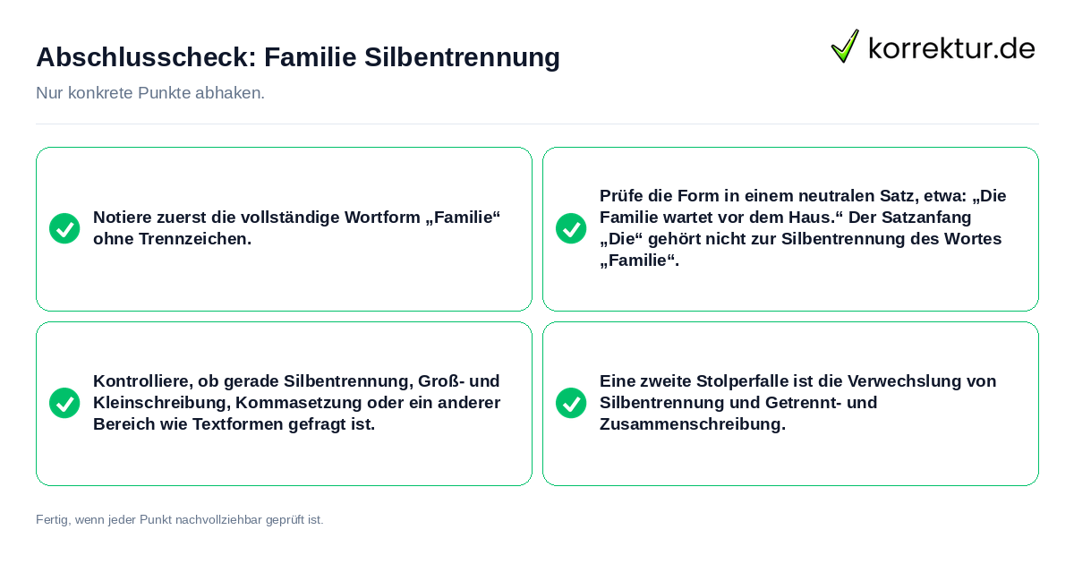 Konkreter Abschlusscheck zu Familie Silbentrennung