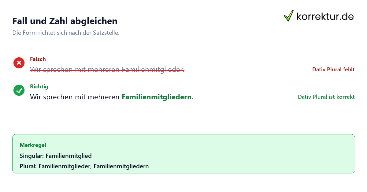 Fall und Zahl abgleichen Familienmitglied richtig gendern und passend verwenden: korrekte Flexion