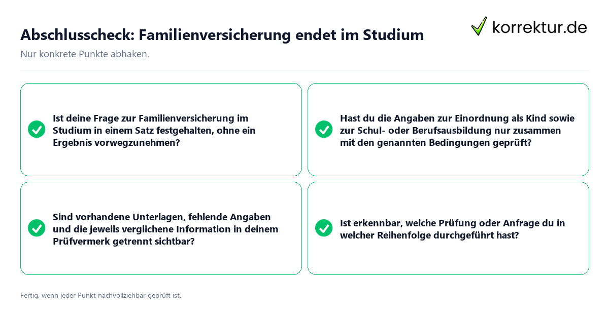 Abschlusscheck: Familienversicherung endet im Studium Konkreter Abschlusscheck zu Familienversicherung endet im Studium