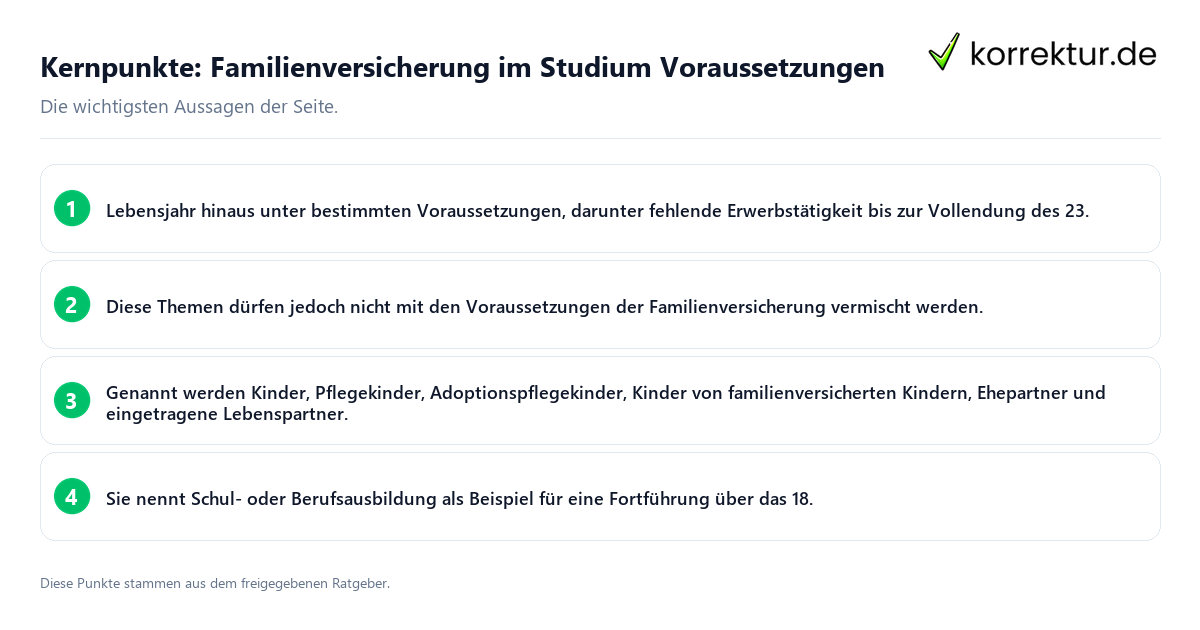 Konkrete Kernpunkte zu Familienversicherung im Studium Voraussetzungen