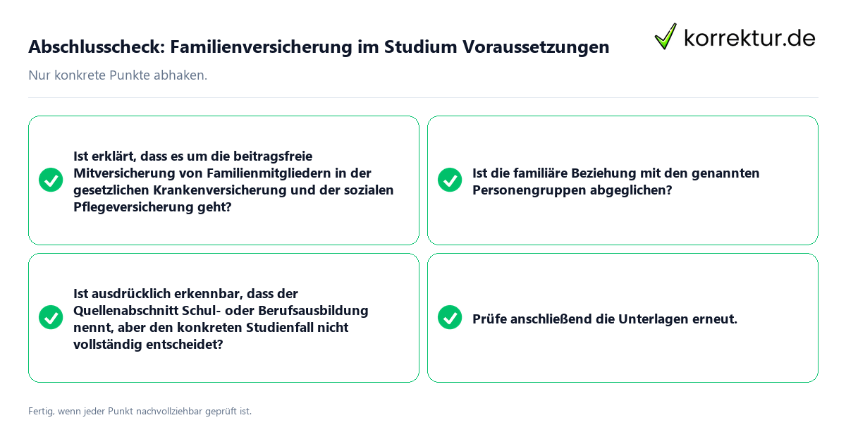 Konkreter Abschlusscheck zu Familienversicherung im Studium Voraussetzungen