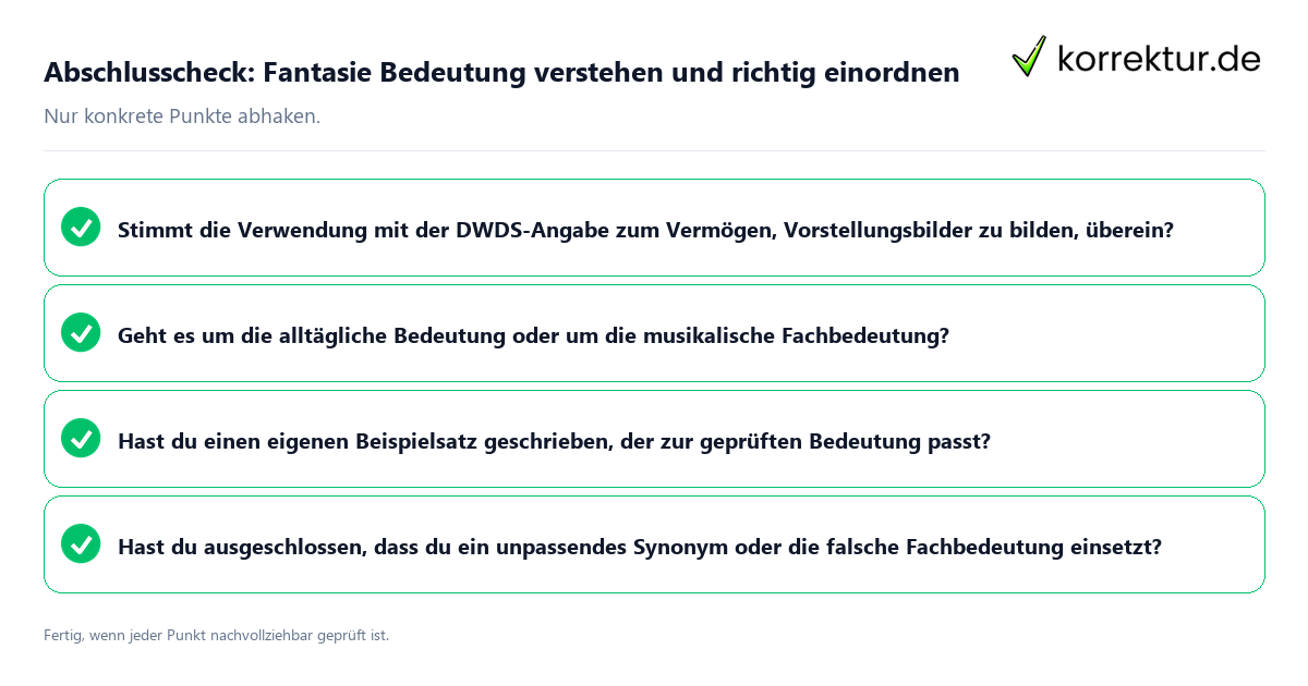 Konkreter Abschlusscheck zu Fantasie Bedeutung verstehen und richtig einordnen