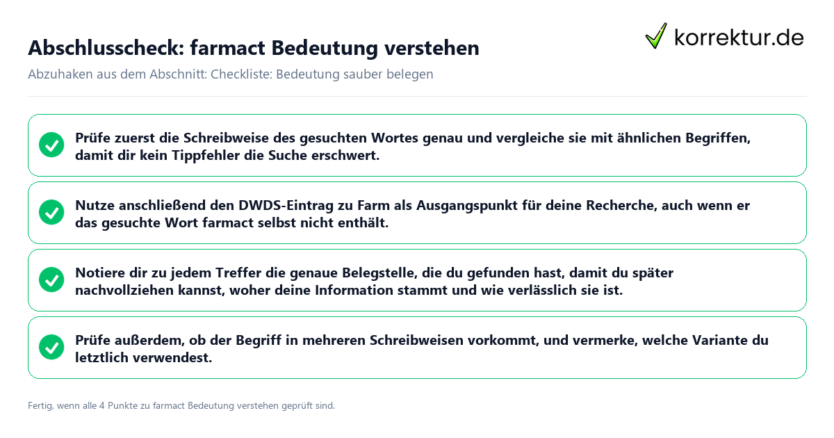 Konkreter Abschlusscheck zu farmact Bedeutung verstehen
