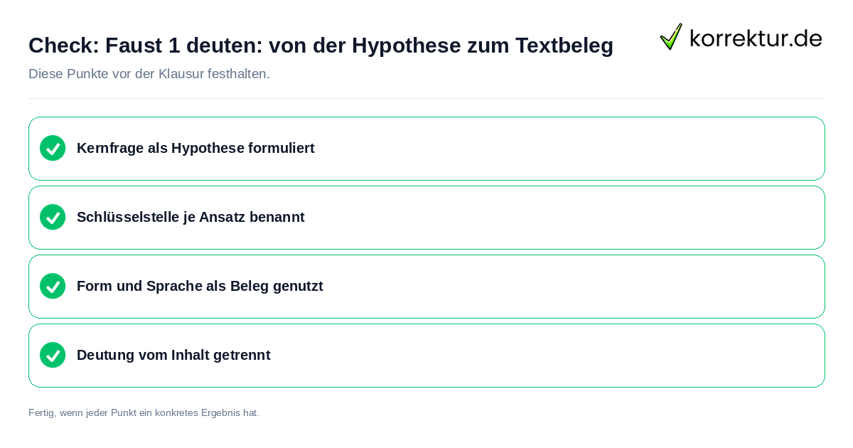 Faust 1 deuten: von der Hypothese zum Textbeleg: Prüfliste mit vier Punkten