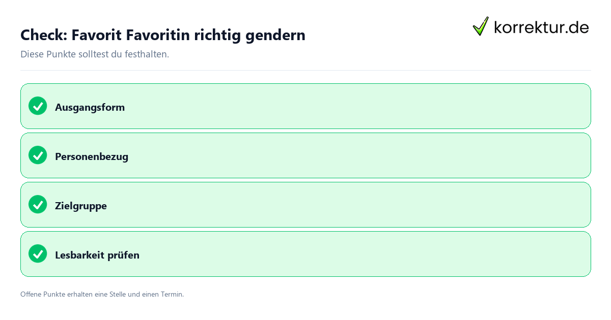 Check: Favorit Favoritin richtig gendern Favorit Favoritin richtig gendern mit Checkliste für Unterlagen und nächste Schritte