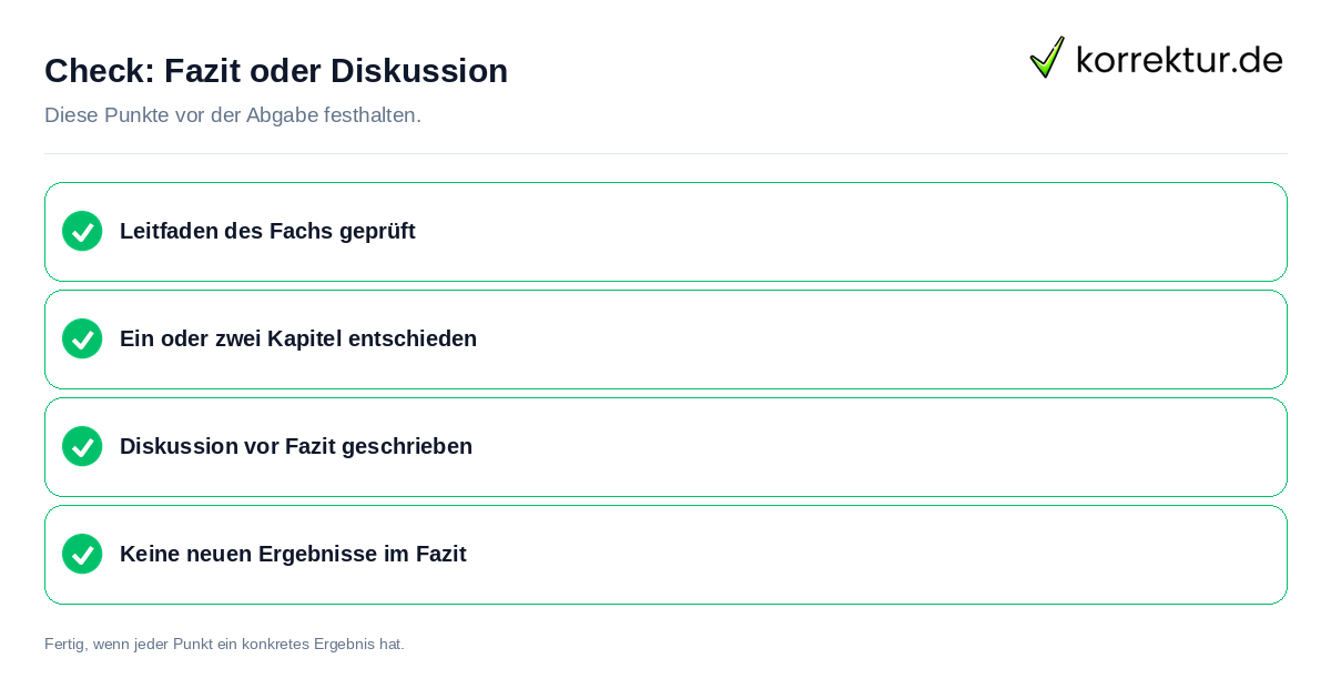 Check: Fazit oder Diskussion Fazit oder Diskussion: Prüfliste mit vier Punkten