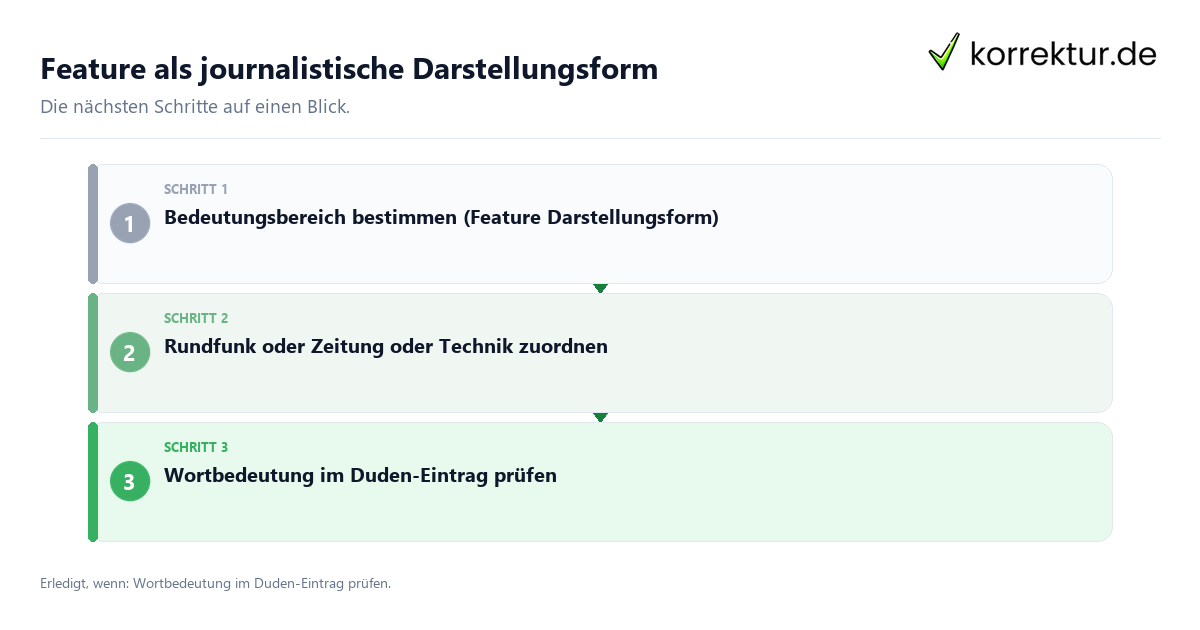 Feature als journalistische Darstellungsform Feature als journalistische Darstellungsform mit einem Ablauf aus Prüfung, Kontakt und Dokumentation
