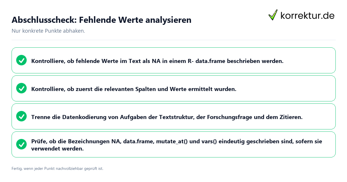 Konkreter Abschlusscheck zu Fehlende Werte analysieren