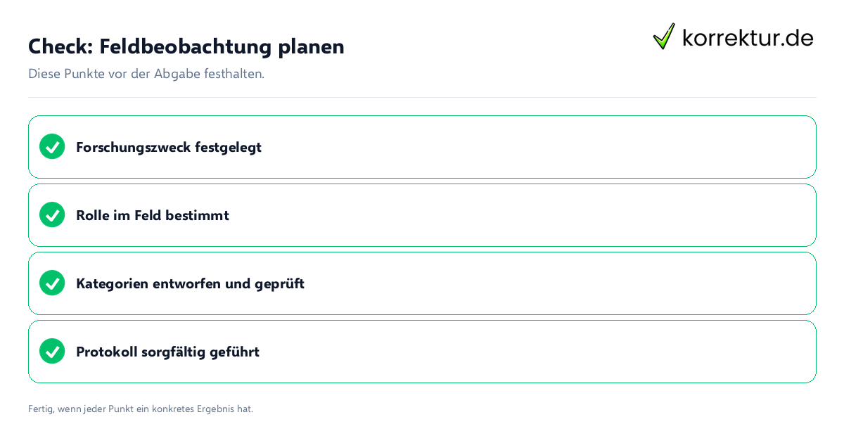 Check: Feldbeobachtung planen Feldbeobachtung planen: Prüfliste mit vier Punkten