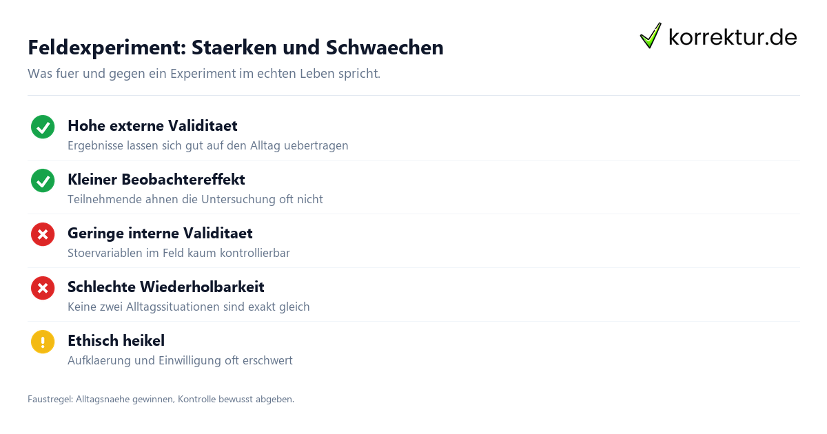 Feldexperiment: Stärken und Schwächen Feldexperiment: Vorteile und Nachteile im Überblick für die Bachelorarbeit