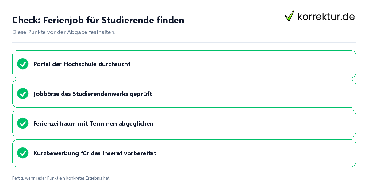 Check: Ferienjob für Studierende finden Ferienjob für Studierende finden: Prüfliste mit vier Punkten