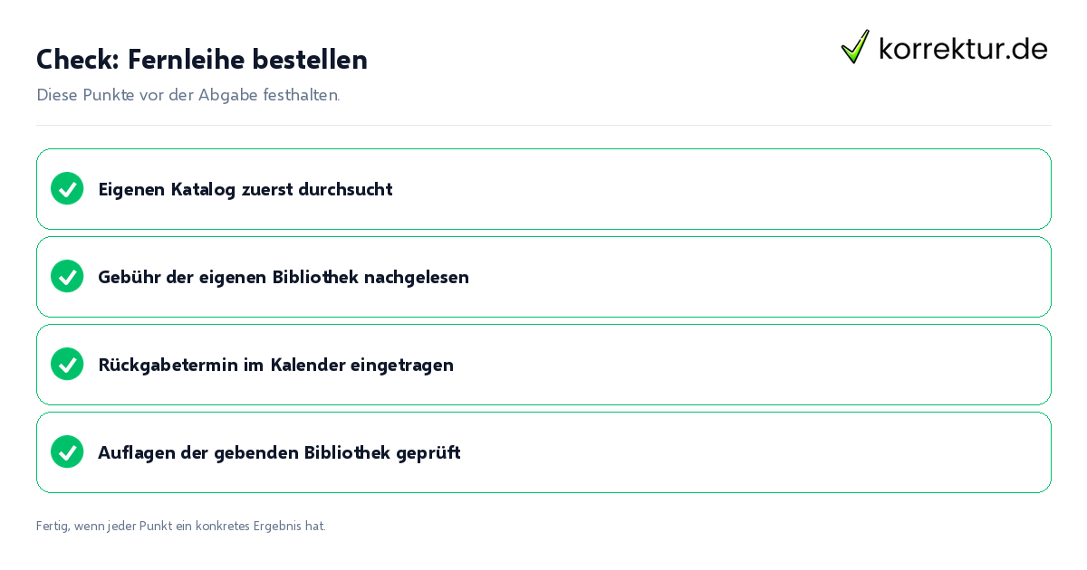 Check: Fernleihe bestellen Fernleihe bestellen: Prüfliste mit vier Punkten