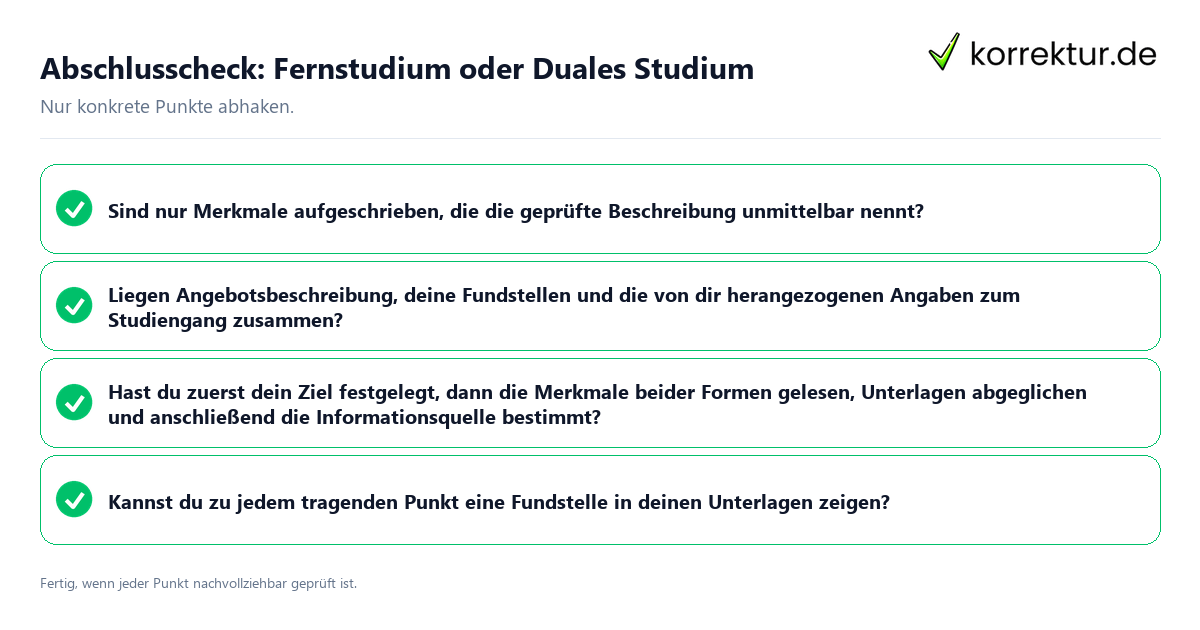 Konkreter Abschlusscheck zu Fernstudium oder Duales Studium