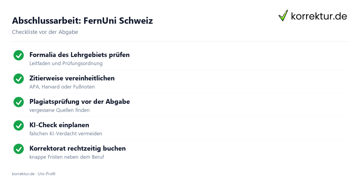 Abschlussarbeit an der FernUni Schweiz: Formalia, Zitierweise und Plagiatsprüfung