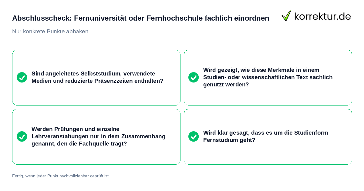 Abschlusscheck: Fernuniversität oder Fernhochschule fachlich einordnen Konkreter Abschlusscheck zu Fernuniversität oder Fernhochschule fachlich einordnen