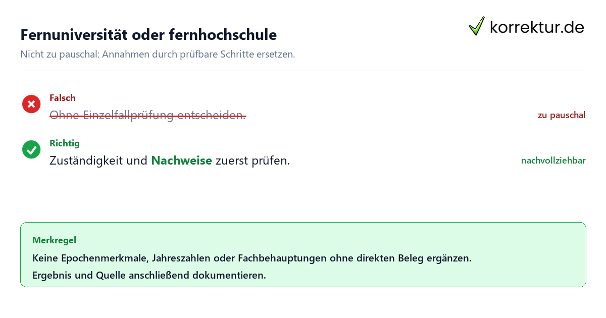 Ungeeignete und belastbare Vorgehensweise bei Fernuniversität oder fernhochschule