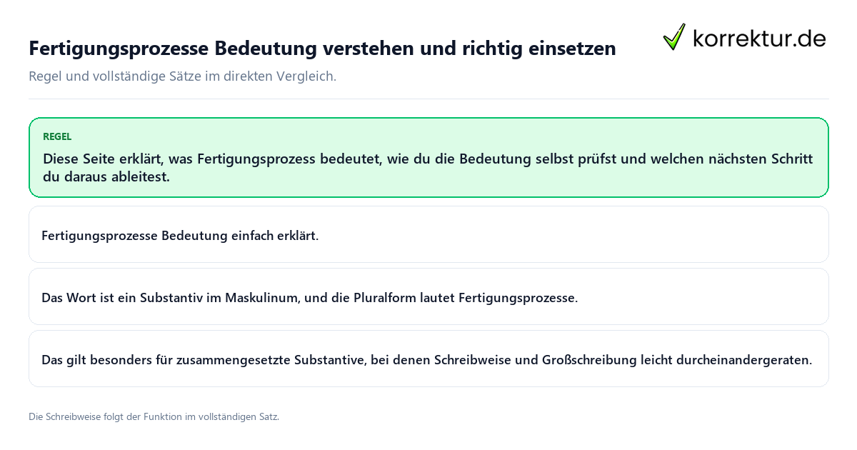 Konkrete Regel und vollständige Beispielsätze zu Fertigungsprozesse Bedeutung verstehen und richtig