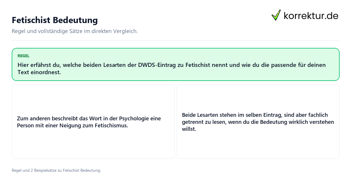 Konkrete Regel und vollständige Beispielsätze zu Fetischist Bedeutung