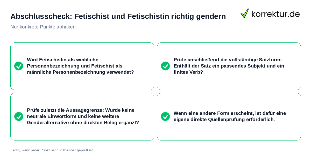 Konkreter Abschlusscheck zu Fetischist und Fetischistin richtig gendern