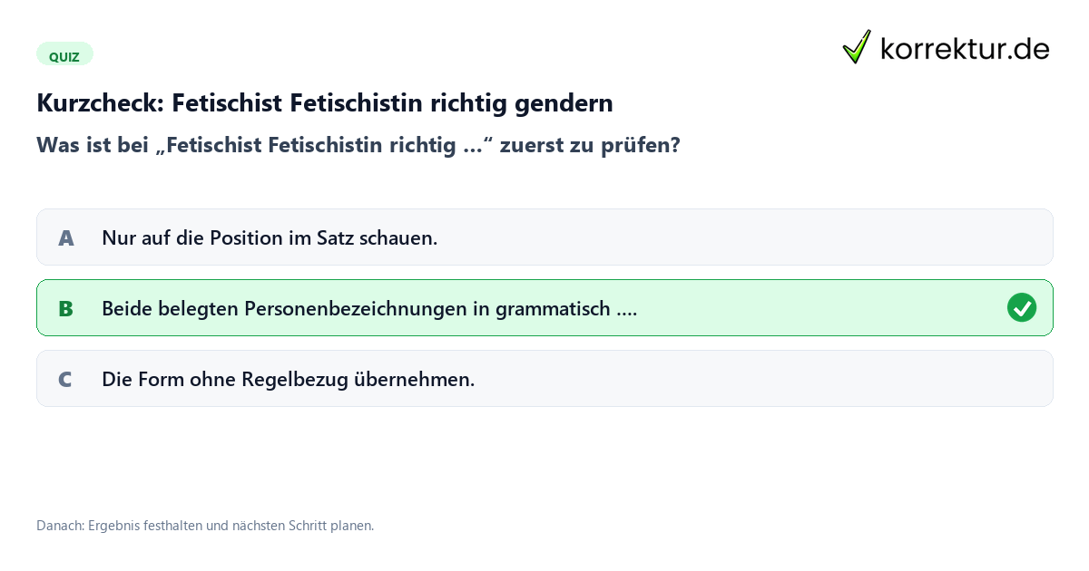 Fetischist Fetischistin richtig gendern mit einem Kurzquiz zum sinnvollen nächsten Schritt
