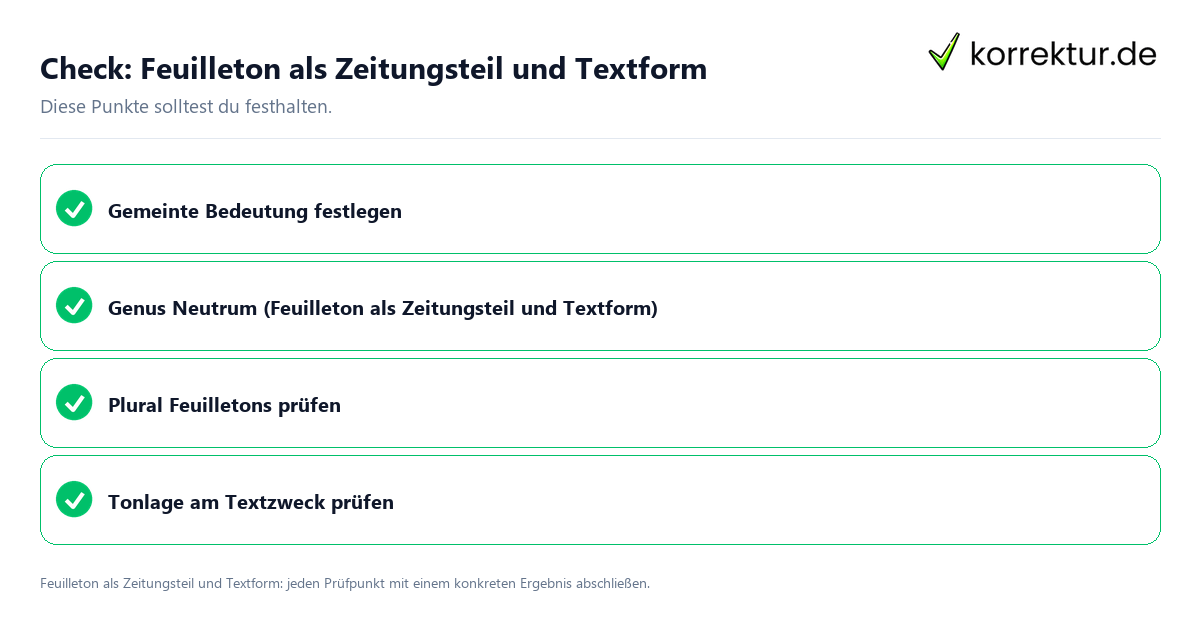 Feuilleton als Zeitungsteil und Textform mit einer themenspezifischen Checkliste