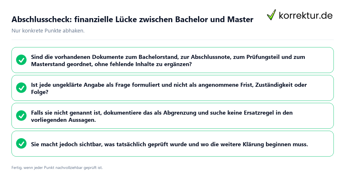 Konkreter Abschlusscheck zu finanzielle Lücke zwischen Bachelor und Master