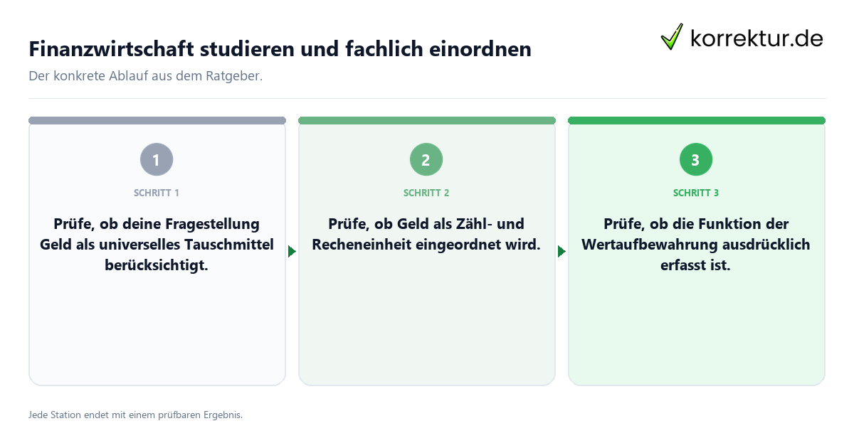 Konkrete Schritte zu Finanzwirtschaft studieren und fachlich einordnen