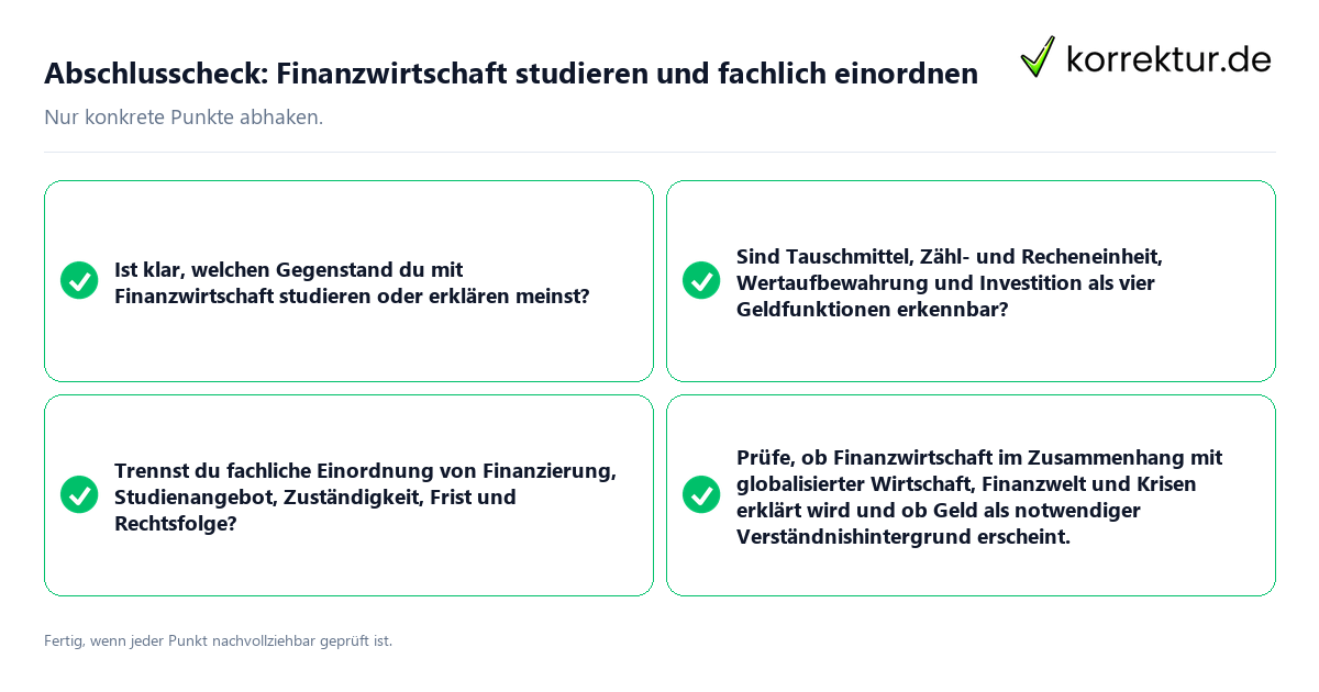 Konkreter Abschlusscheck zu Finanzwirtschaft studieren und fachlich einordnen