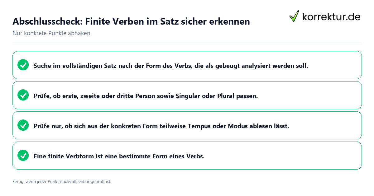 Konkreter Abschlusscheck zu Finite Verben im Satz sicher erkennen
