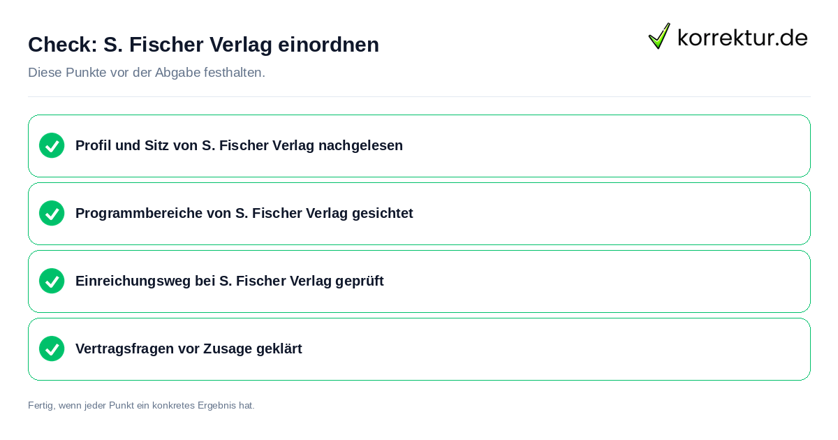 Check: S. Fischer Verlag einordnen S. Fischer Verlag einordnen: Prüfliste mit vier Punkten