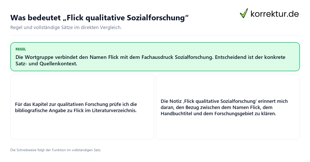Konkrete Regel und vollständige Beispielsätze zu Was bedeutet „Flick qualitative Sozialforschung“