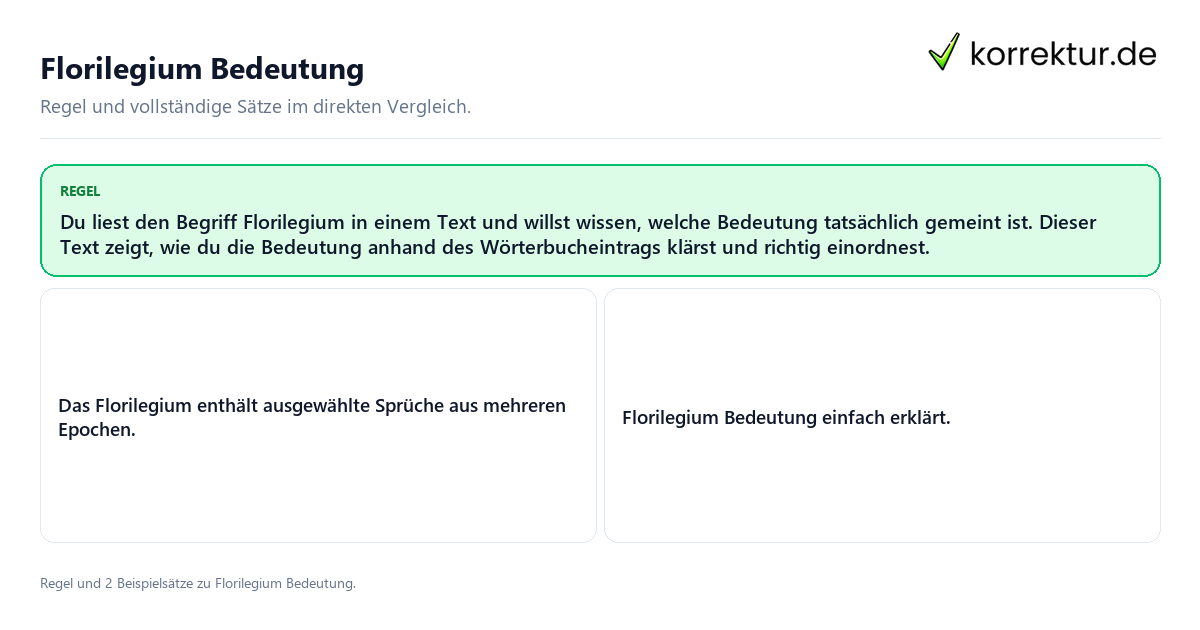Florilegium Bedeutung Konkrete Regel und vollständige Beispielsätze zu Florilegium Bedeutung