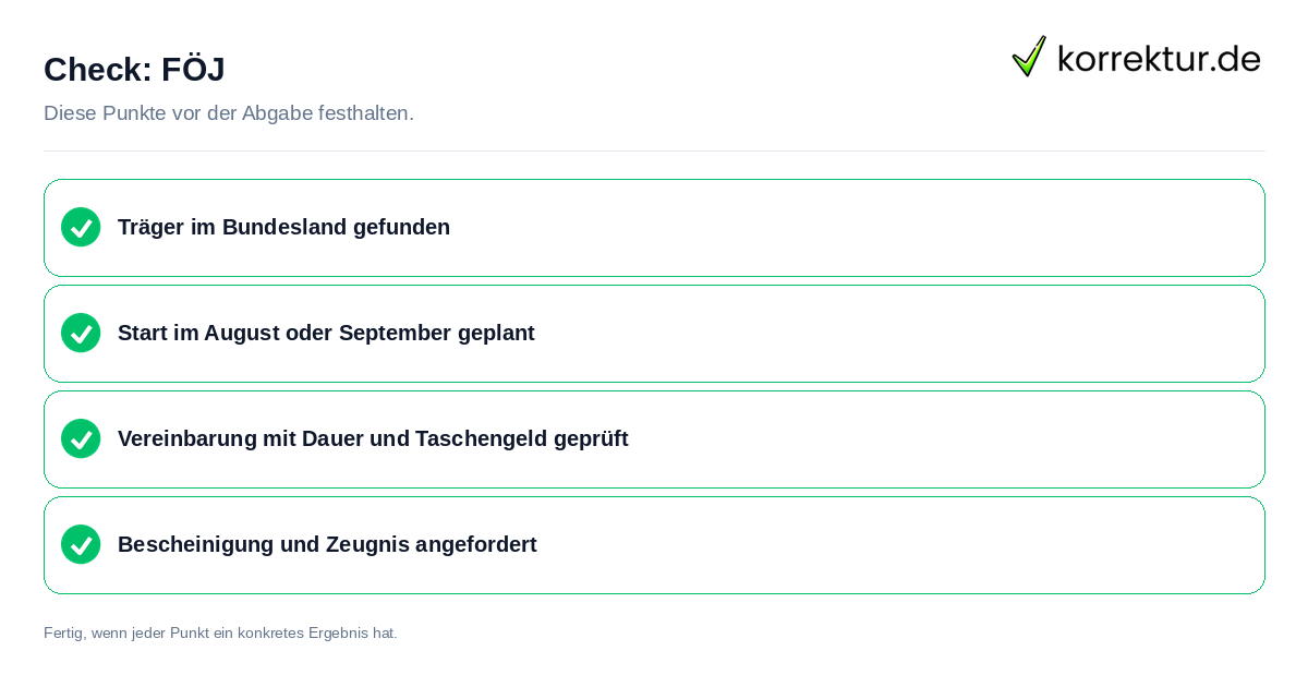 FÖJ: Prüfliste mit vier Punkten