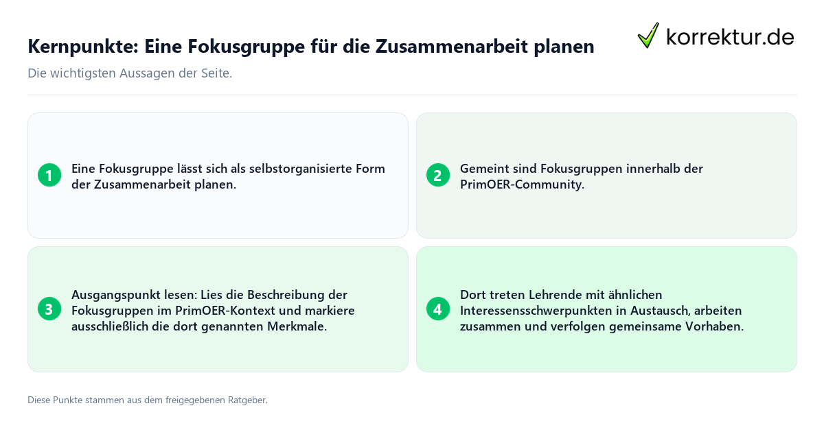 Kernpunkte: Eine Fokusgruppe für die Zusammenarbeit planen Konkrete Kernpunkte zu Eine Fokusgruppe für die Zusammenarbeit planen