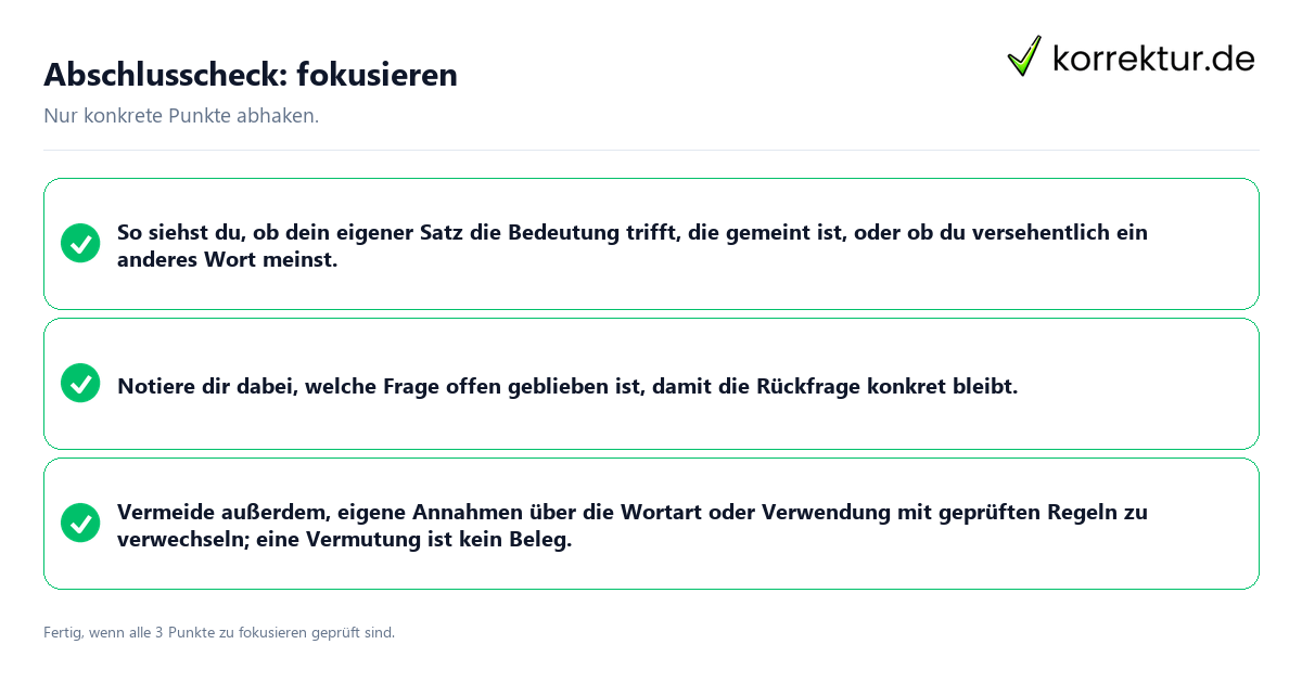 Abschlusscheck: fokusieren Konkreter Abschlusscheck zu fokusieren