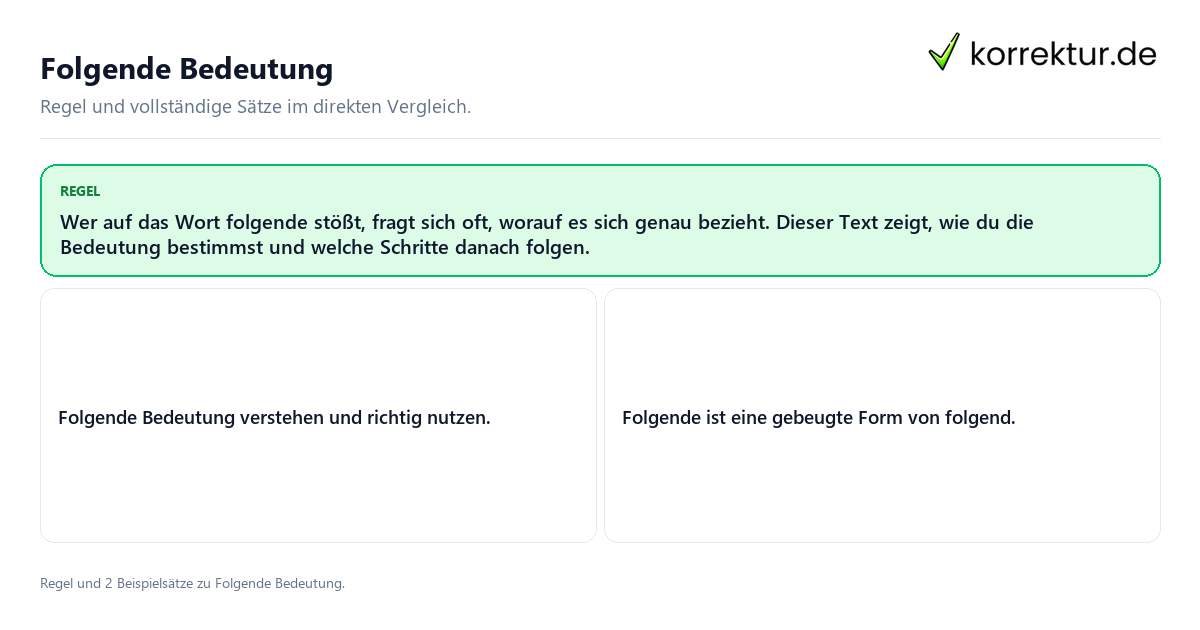 Konkrete Regel und vollständige Beispielsätze zu Folgende Bedeutung