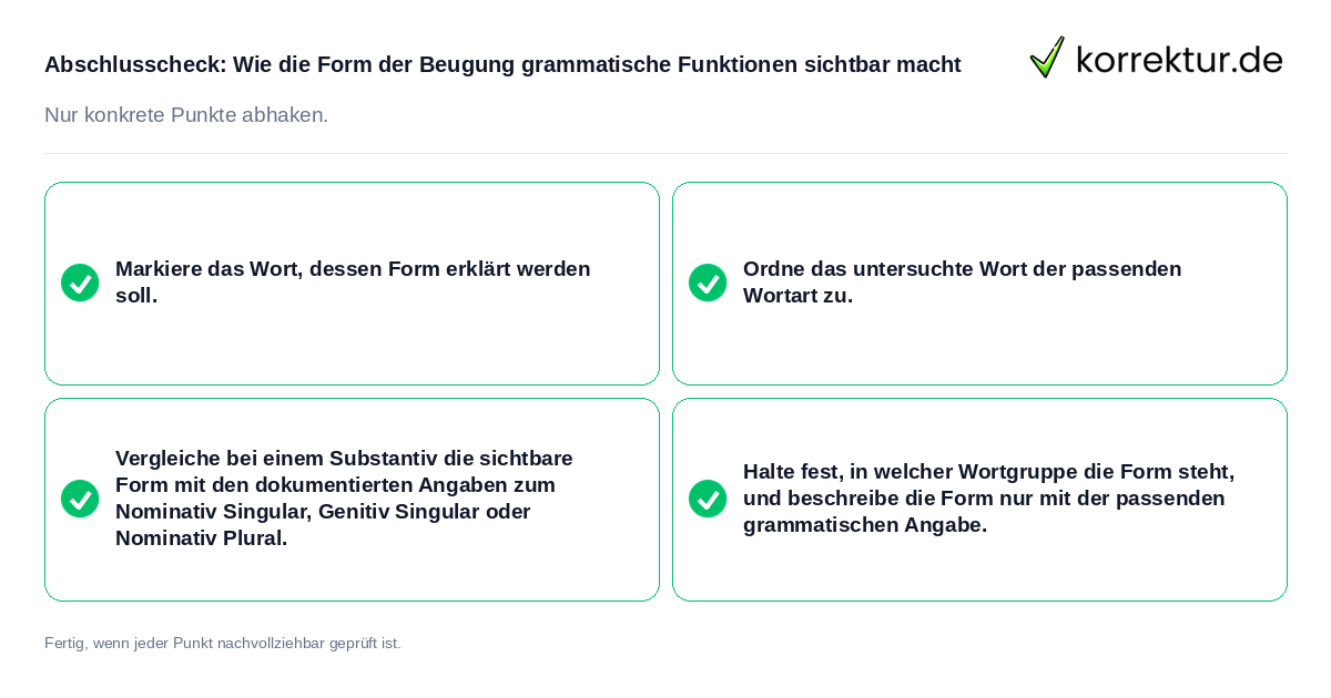 Konkreter Abschlusscheck zu Wie die Form der Beugung grammatische Funktionen sichtbar macht