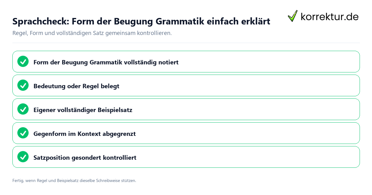 Sprachcheck: Form der Beugung Grammatik einfach erklärt Konkreter Sprachcheck zu Form der Beugung Grammatik einfach erklärt mit Regel und vollständigem Beispielsatz