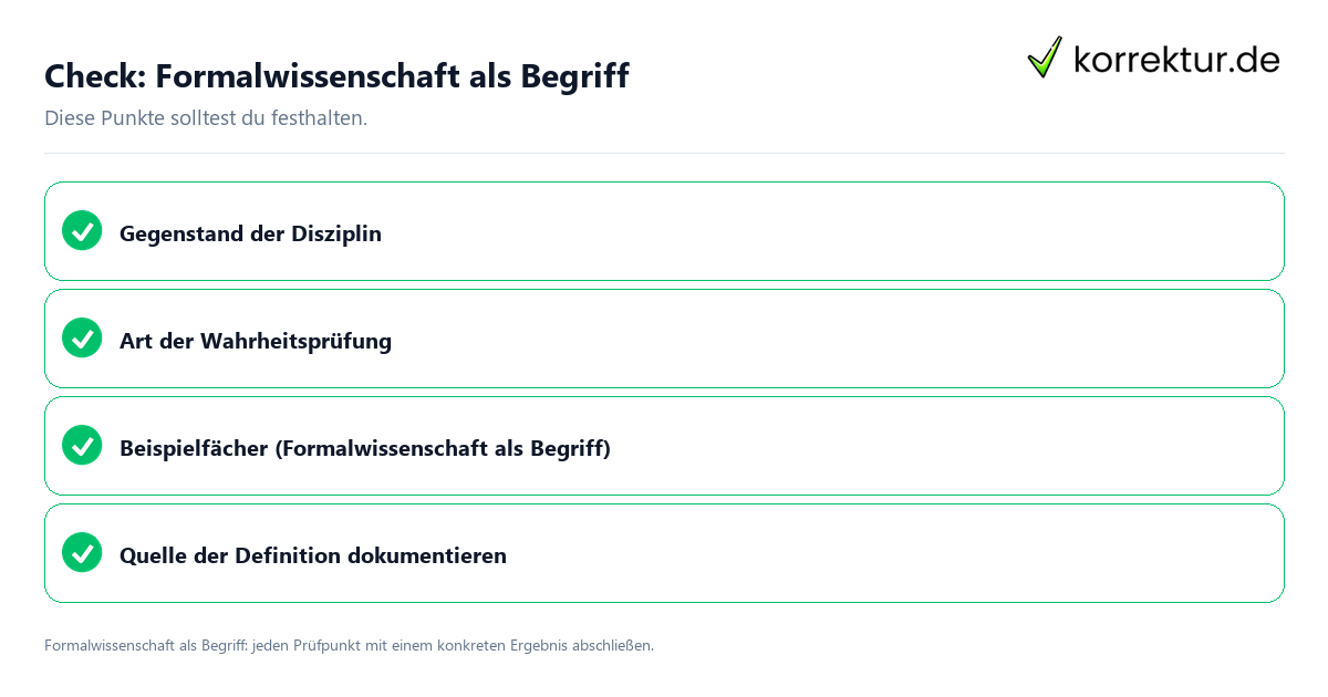 Formalwissenschaft als Begriff mit einer themenspezifischen Checkliste