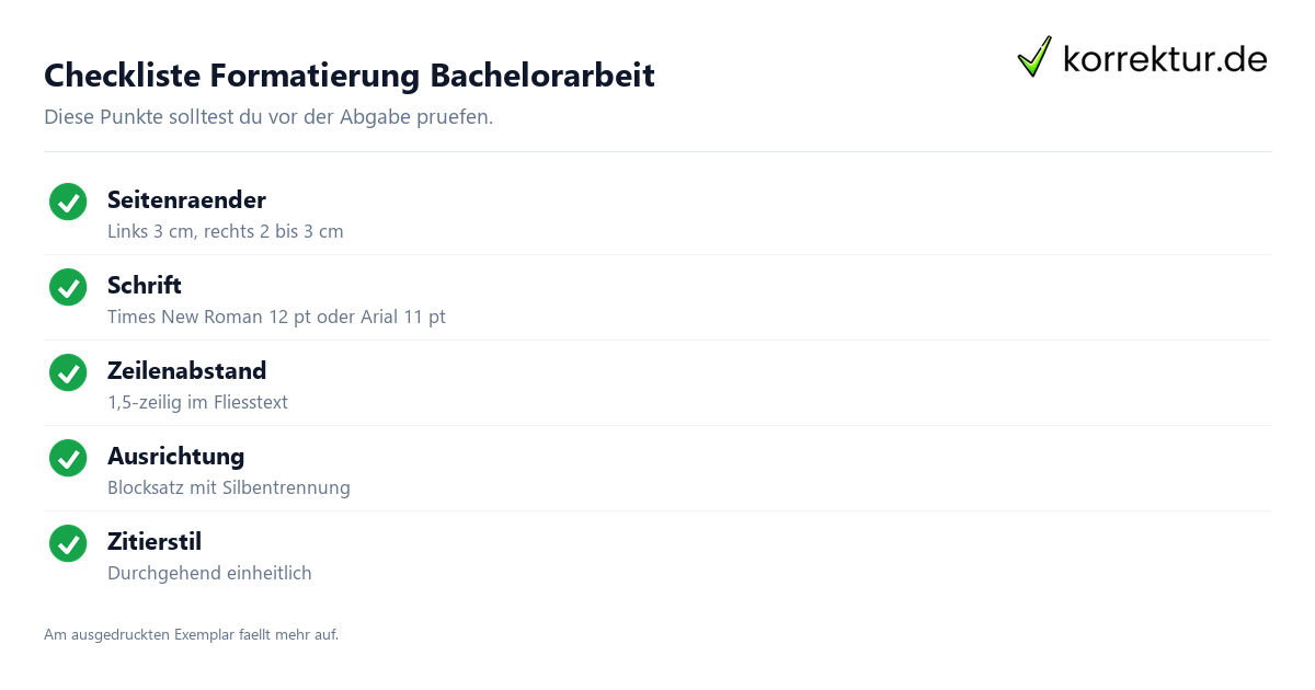 Checkliste Formatierung Bachelorarbeit Checkliste Formatierung Bachelorarbeit mit Vorgaben