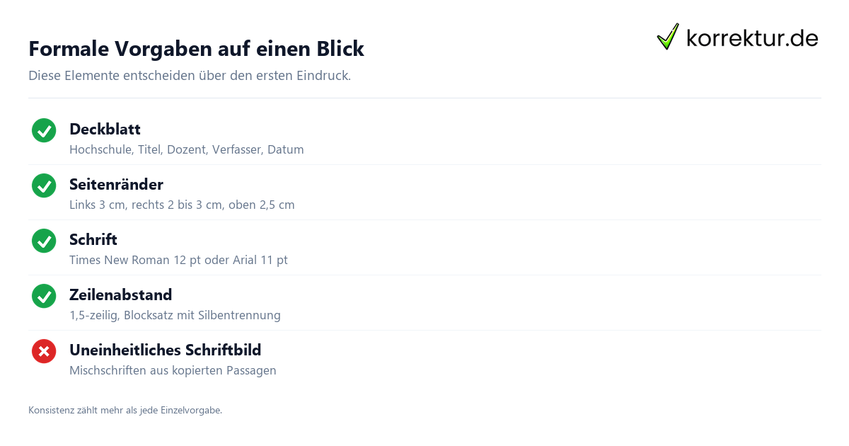 Formatierung Hausarbeit Vorgaben Deckblatt Ränder Schrift