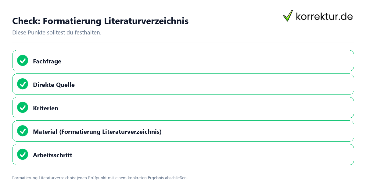 Check: Formatierung Literaturverzeichnis Formatierung Literaturverzeichnis mit einer themenspezifischen Checkliste